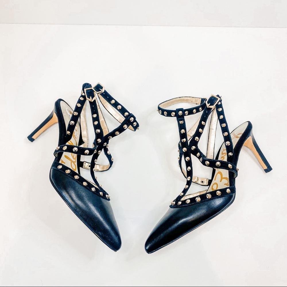 Sam Edelman Ocie Leather Black Studded Heels Size 6